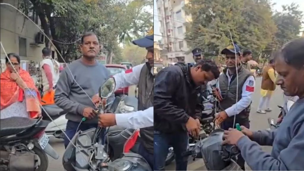 In Ujjain, the police have installed anti-door protectors on motorcycles