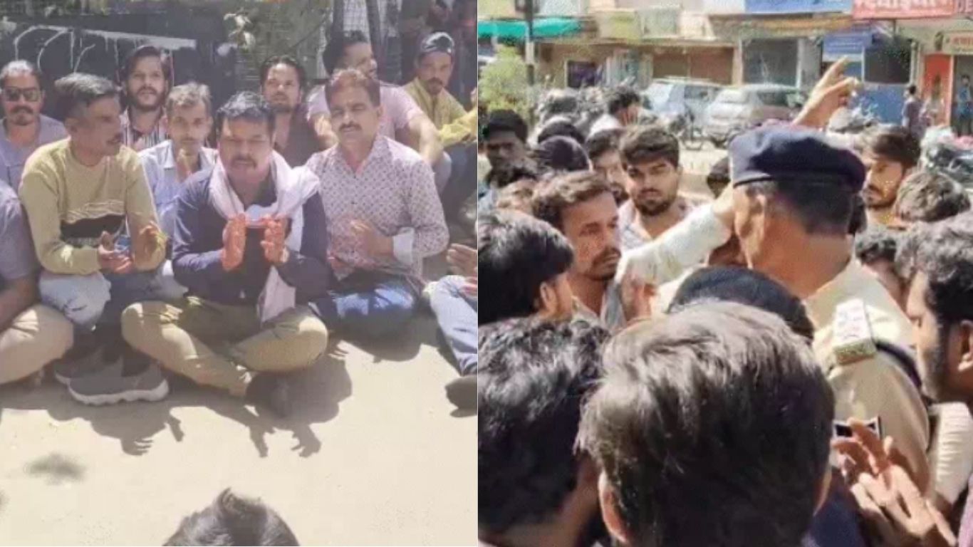 Family members and Hindu organizations staged a road blockade in Bhopal.