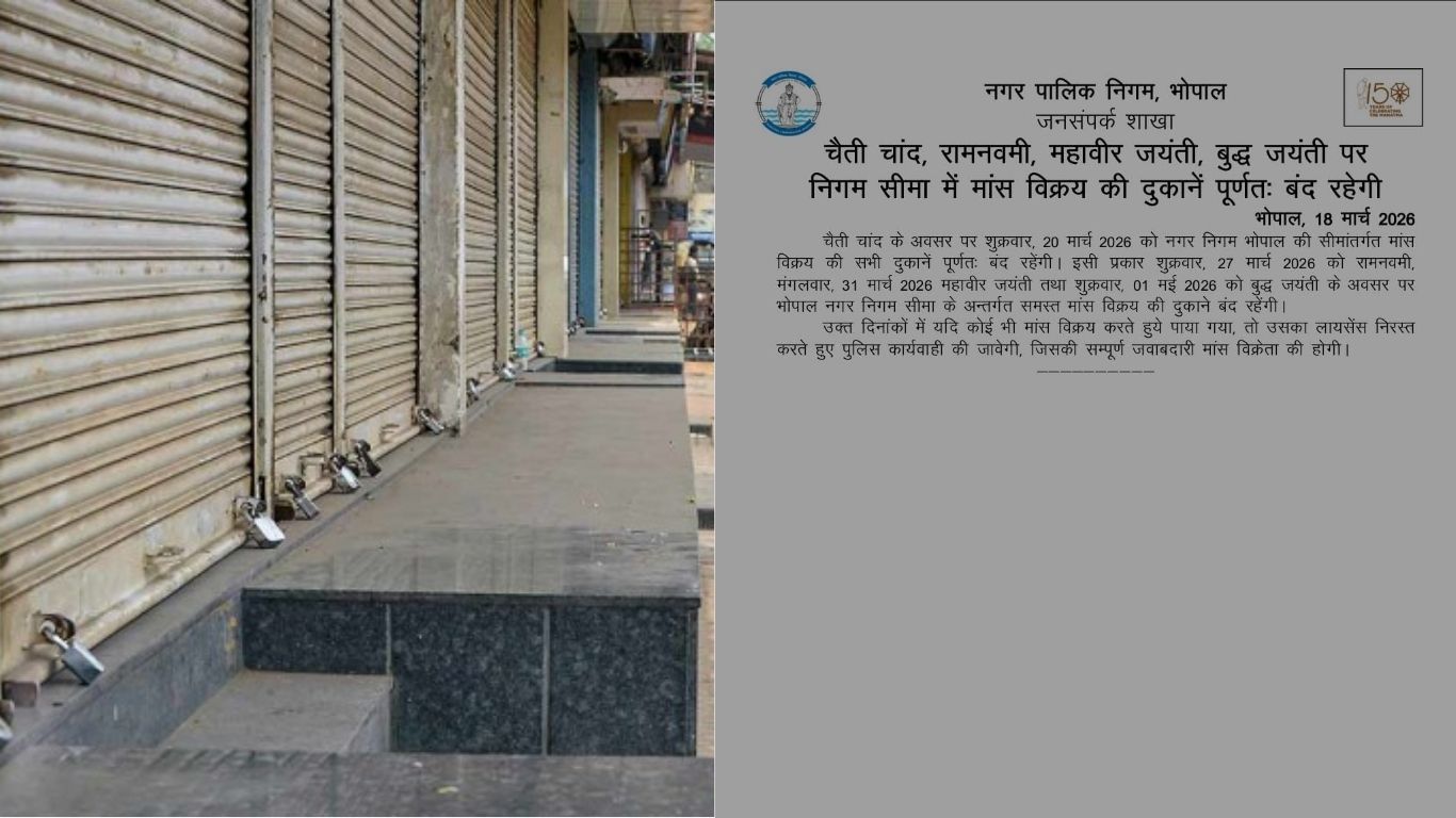 Meat and fish shops in Bhopal will remain closed.