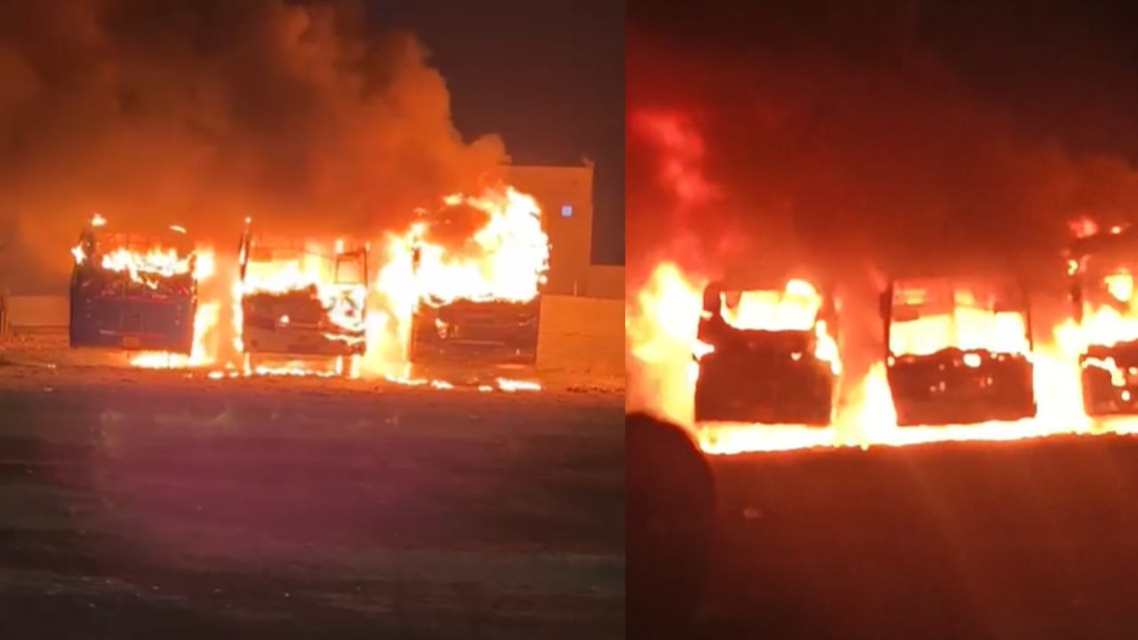 Three buses caught fire in Indore.