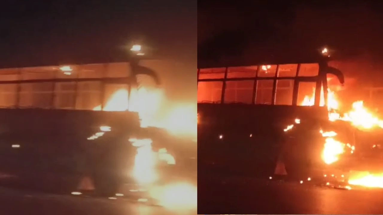 Fire breaks out in wedding bus.