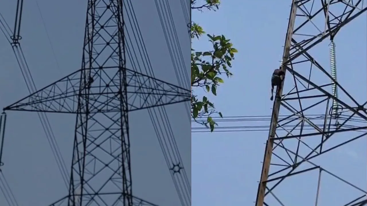 A young man climbed a tower and created a scene.