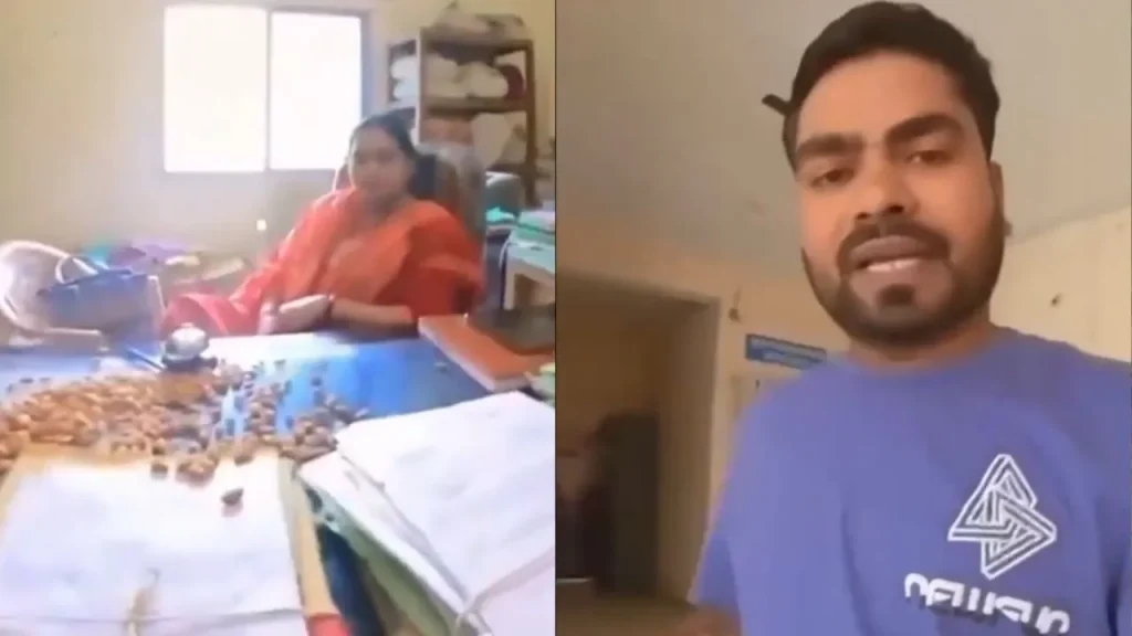 Bilaspur angered man unique protest almond throw government officer table video viral
