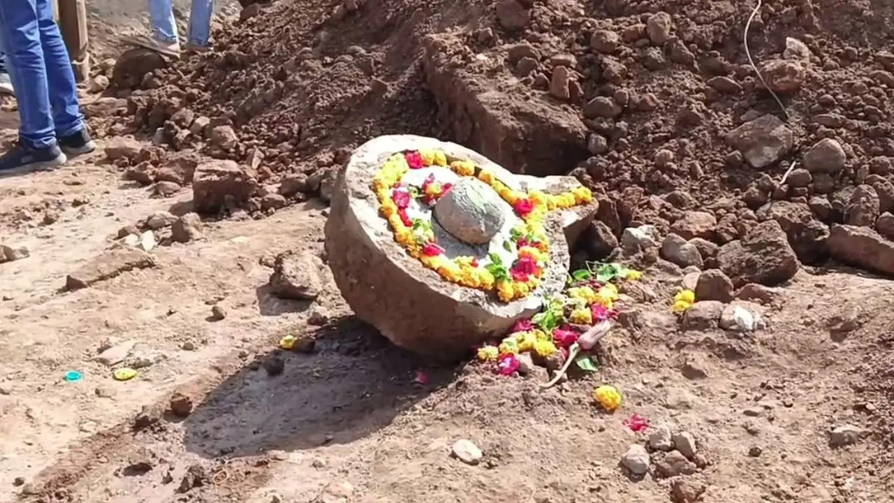 Shivalinga discovered during excavation