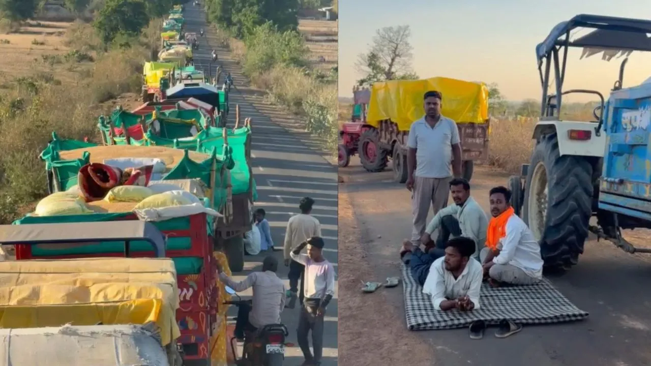Long queues of farmers were seen at the wheat procurement centre in Katni.