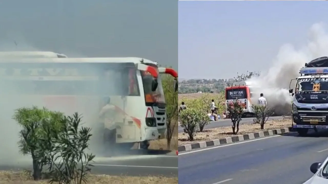 Fire breaks out in a moving bus in Barwani.