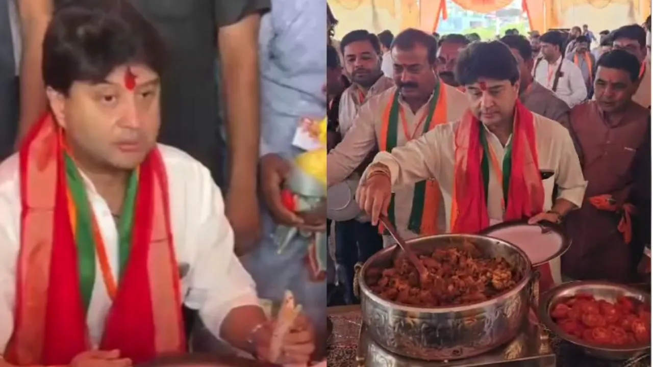 Jyotiraditya Scindia sat and ate food with the workers.