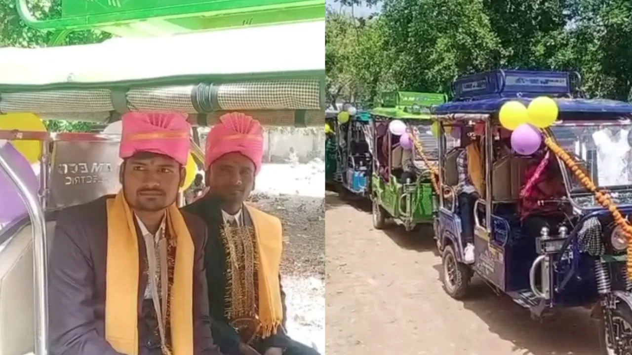 In Satna, 104 grooms took out the wedding procession on e-rickshaws.