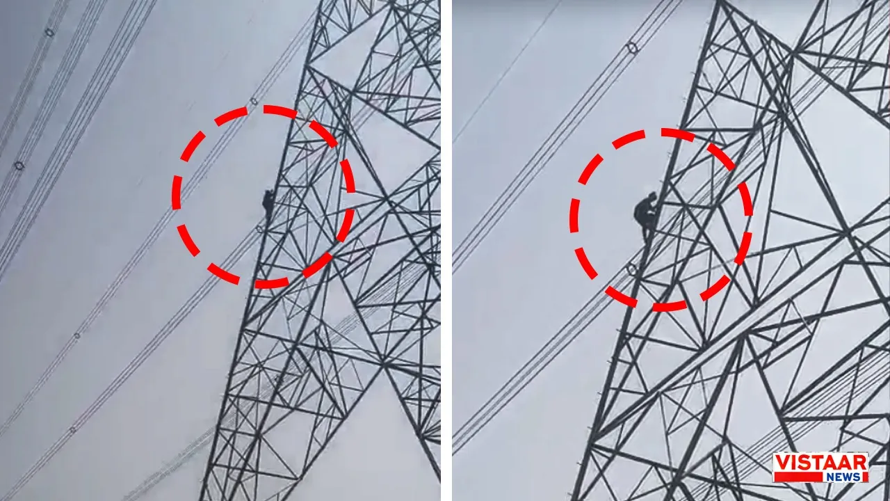 High voltage drama of a minor girl climbing a high tension tower in Singrauli.