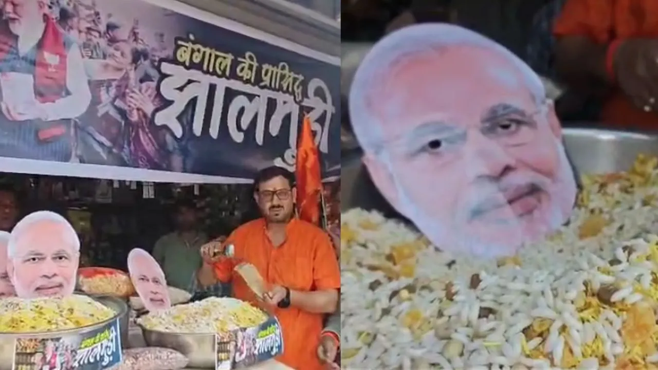west bengal bjp win madhya pradesh bjp workers celebration distributed jhalmuri