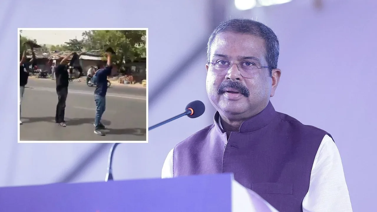 श‍िक्षा मंत्री धर्मेद्र प्रधान का व‍िरोध