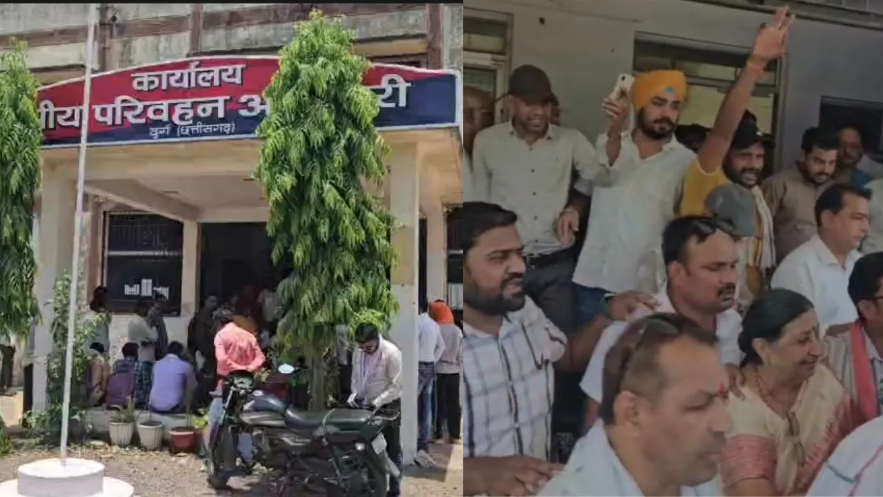 durg rto office congress protest e-challan Irregularity