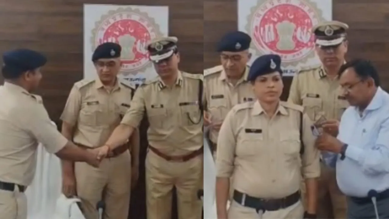 Rewa Zone IG Gaurav Rajput and Rewa Division Commissioner B.S. Jamod honored the personnel by pinning badges on them.