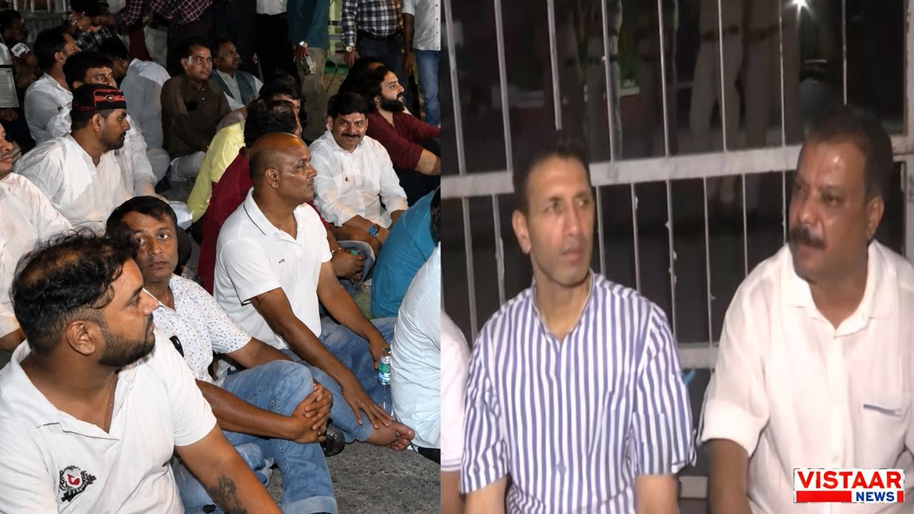 Congress leaders staged a sit-in outside the election office in Bhopal.
